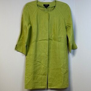Talbots 100% Irish Linen Green Chartreuse Open Front Longline Blazer Size XS